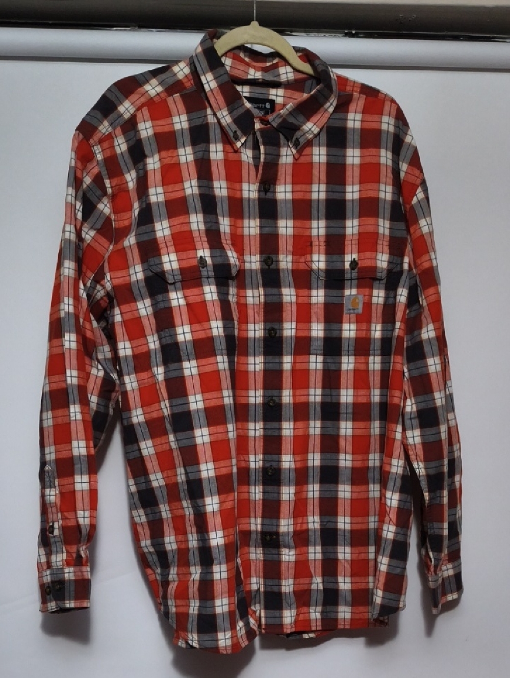 Carhartt Men’s Red, Black and White Plaid Button-Down Shirt